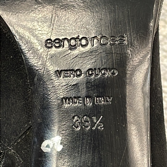 Sergio Rossi 80mm Black Suede Booties Squared Pointed Toe Buckle Sz 39.5 - Picture 12 of 15